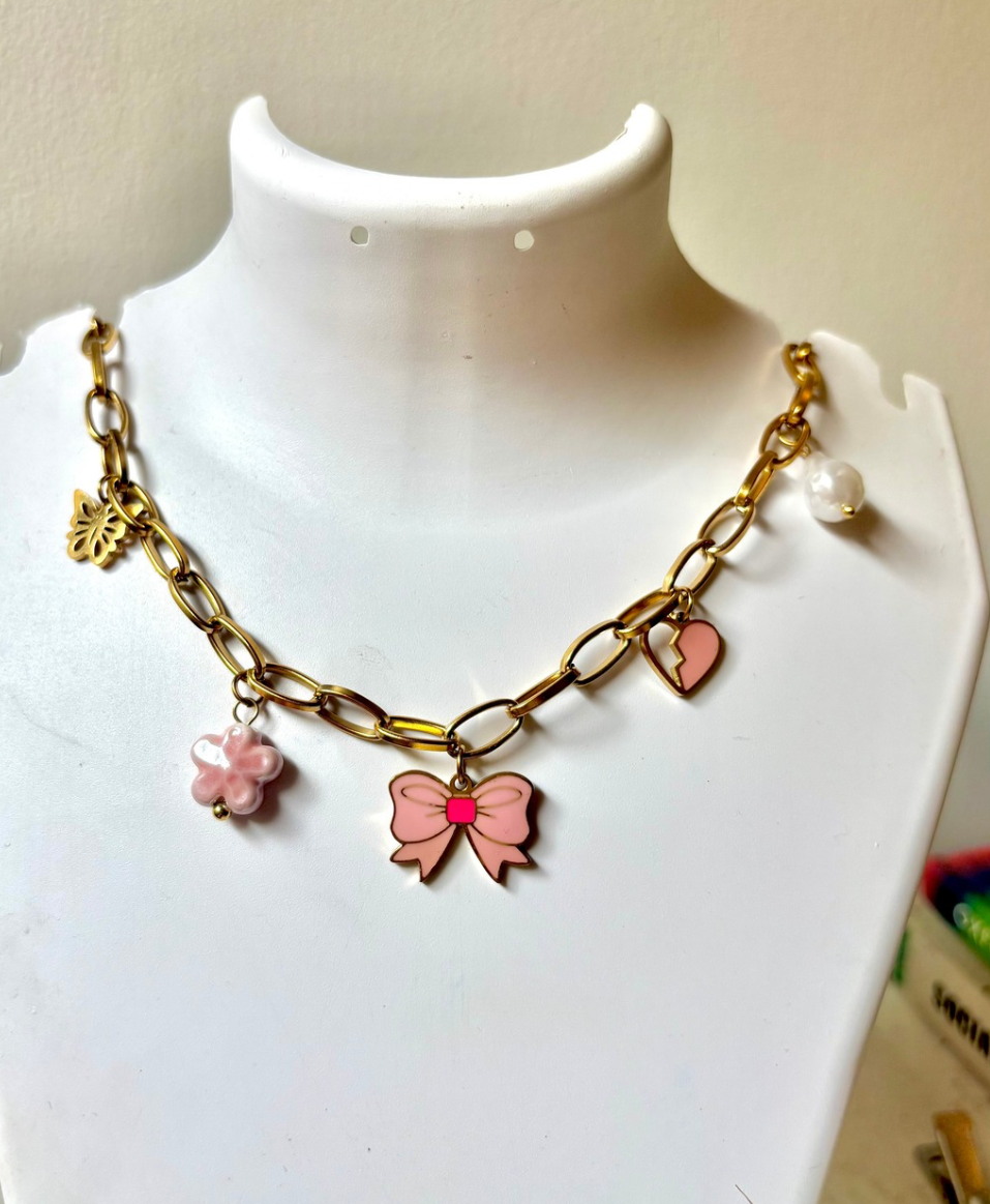 Blush Bow Charm Necklace